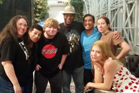 Michele, Nick, Leatherhead, Richard, Fugitoid, Hit Girl, and Alopex at the After Party