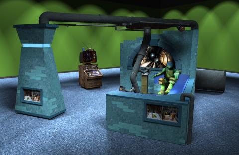 Preliminary concept digital models, Sewer Lair—Common Room