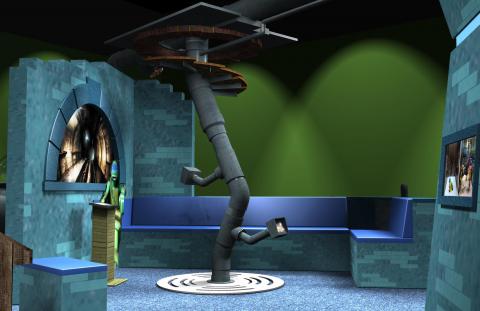 Preliminary concept digital models, Sewer Lair—Common Room.